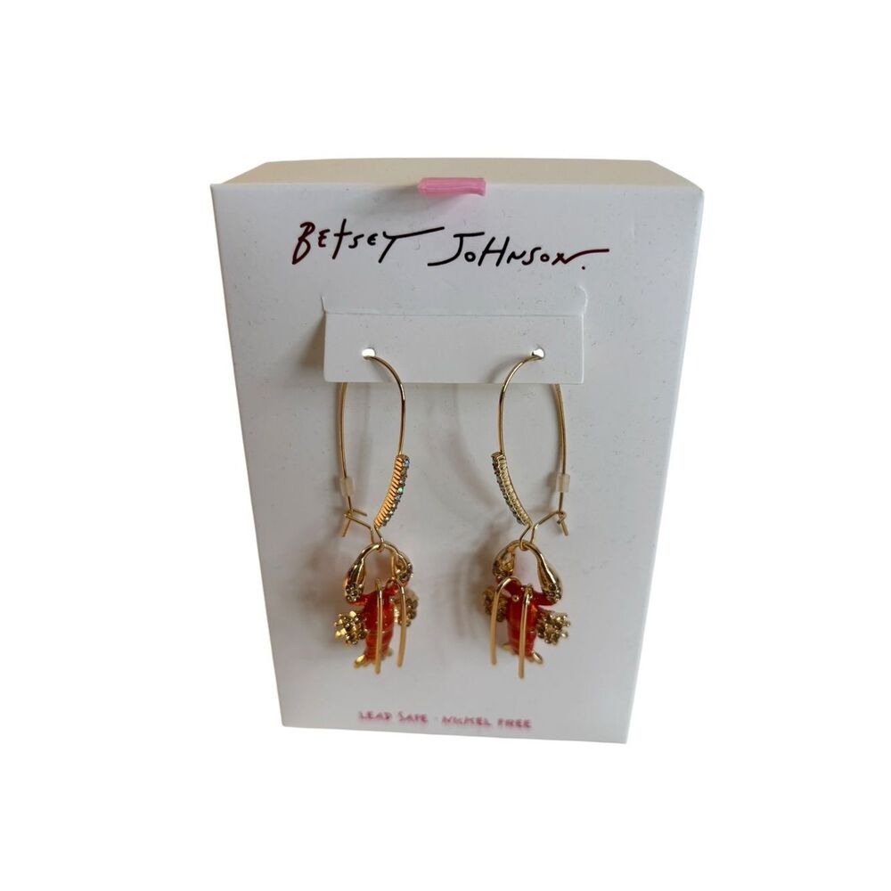 Betsey Johnson Gold Toned Orange Lobster Dangle Earrings. Super Fun!